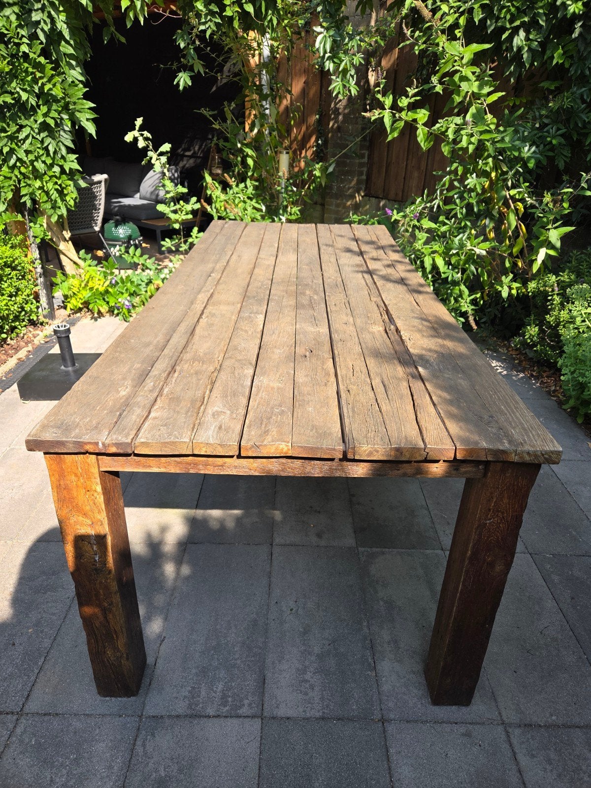 Robuuste teak houten tuintafel voor 6 pers., Tuin en Terras, Tuintafels, Ophalen, Rechthoekig, Teakhout