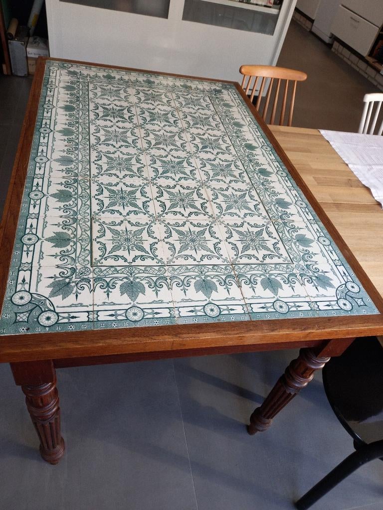 Antieke houten tafel met tegels, landelijke stijl, Antiek en Kunst, Antiek | Meubels | Tafels, Ophalen