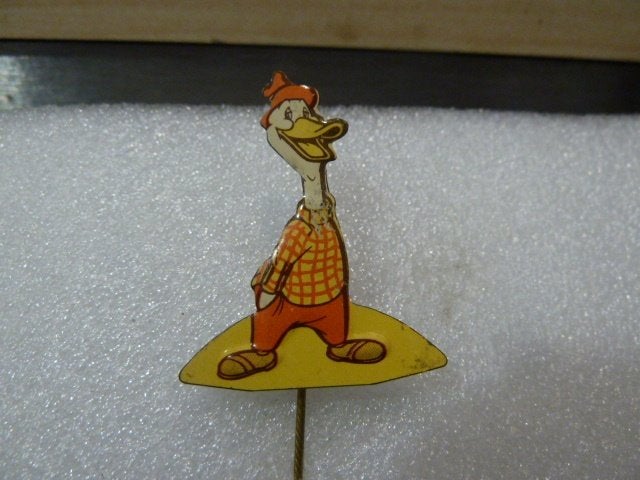 Vintage Pin: Vrolijke Eend in Geruit Hemd Gijs Gans, Ophalen of Verzenden, Gebruikt, Figuurtje, Speldje of Pin