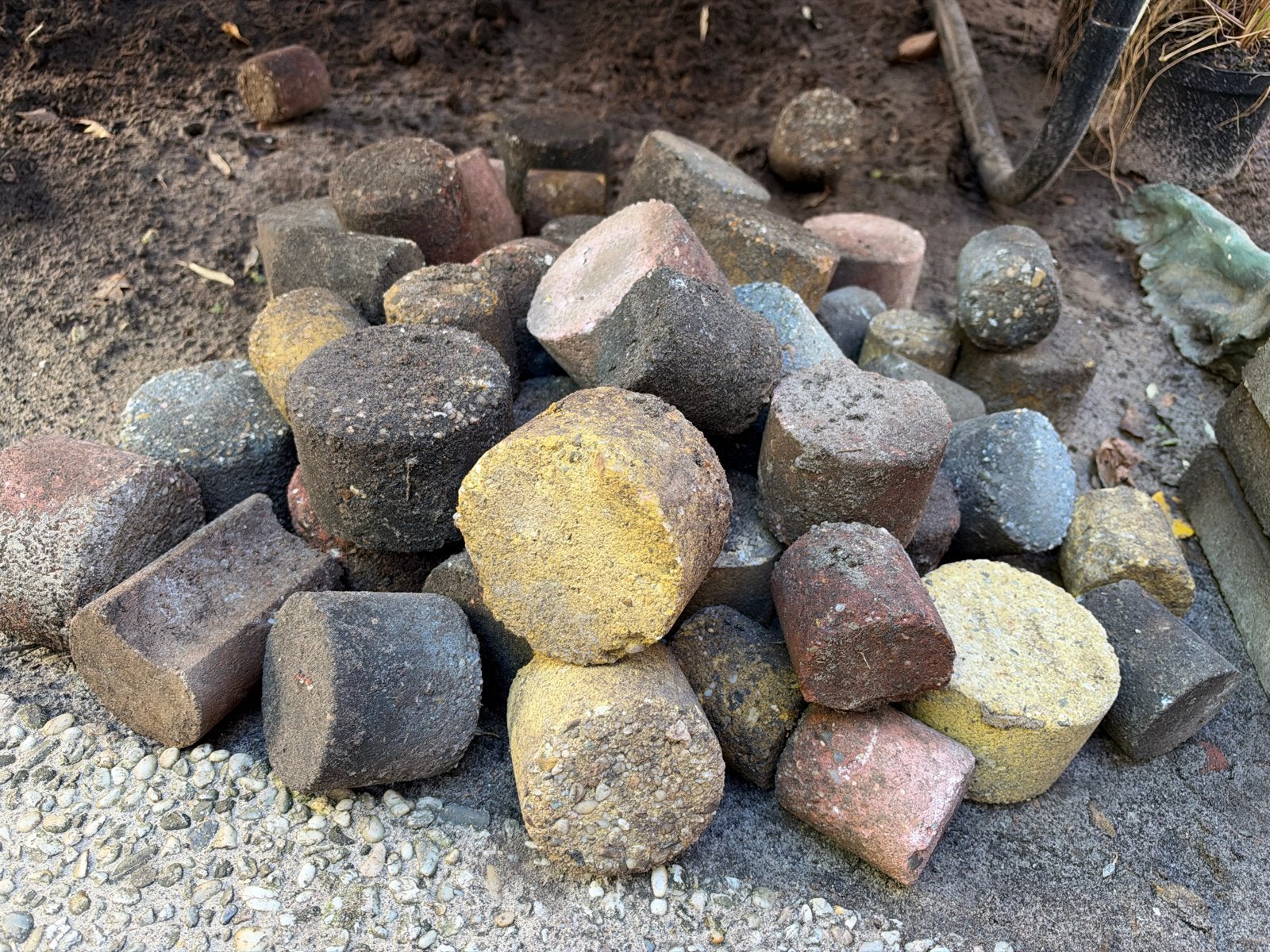 Gratis Gebruikte betonnen klinkers, diverse kleuren, Ophalen, Gebruikt, Klinkers, Minder dan 5 m²
