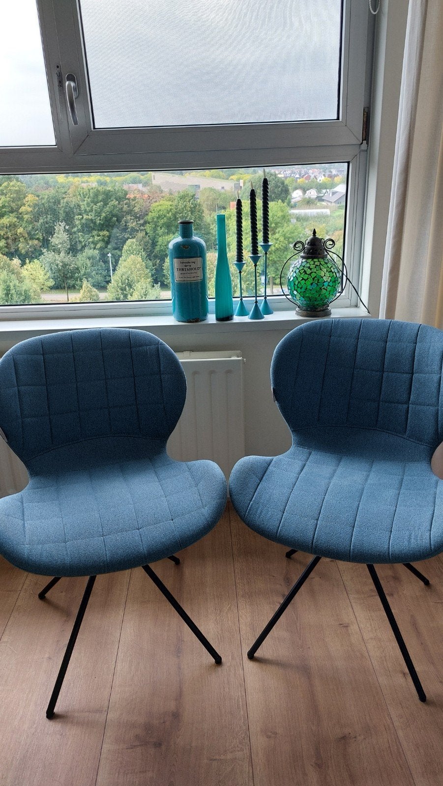 Drie Zuiver Ridge Rib stoelen - Blauw/Groen, Huis en Inrichting, Ophalen, Blauw, Zo goed als nieuw, Metaal