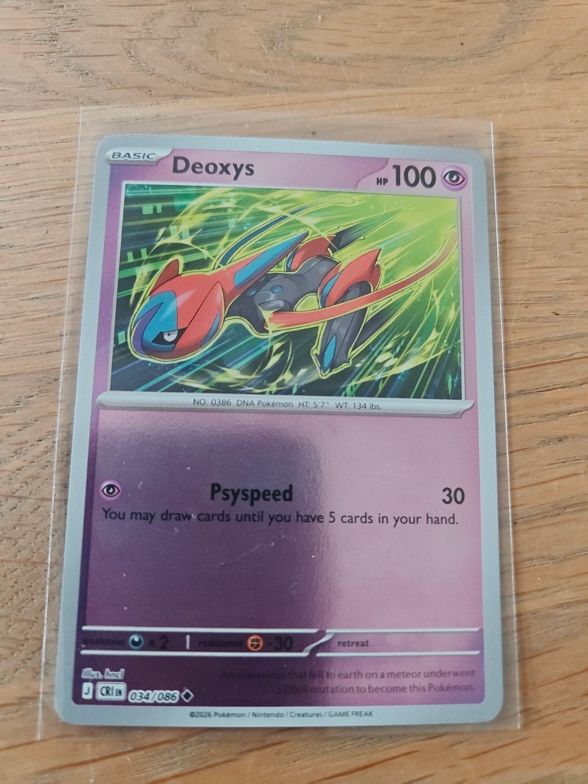 Deoxys Rev Holo Pokémon kaart 034/086, Ophalen, Zo goed als nieuw, Losse kaart, Foil