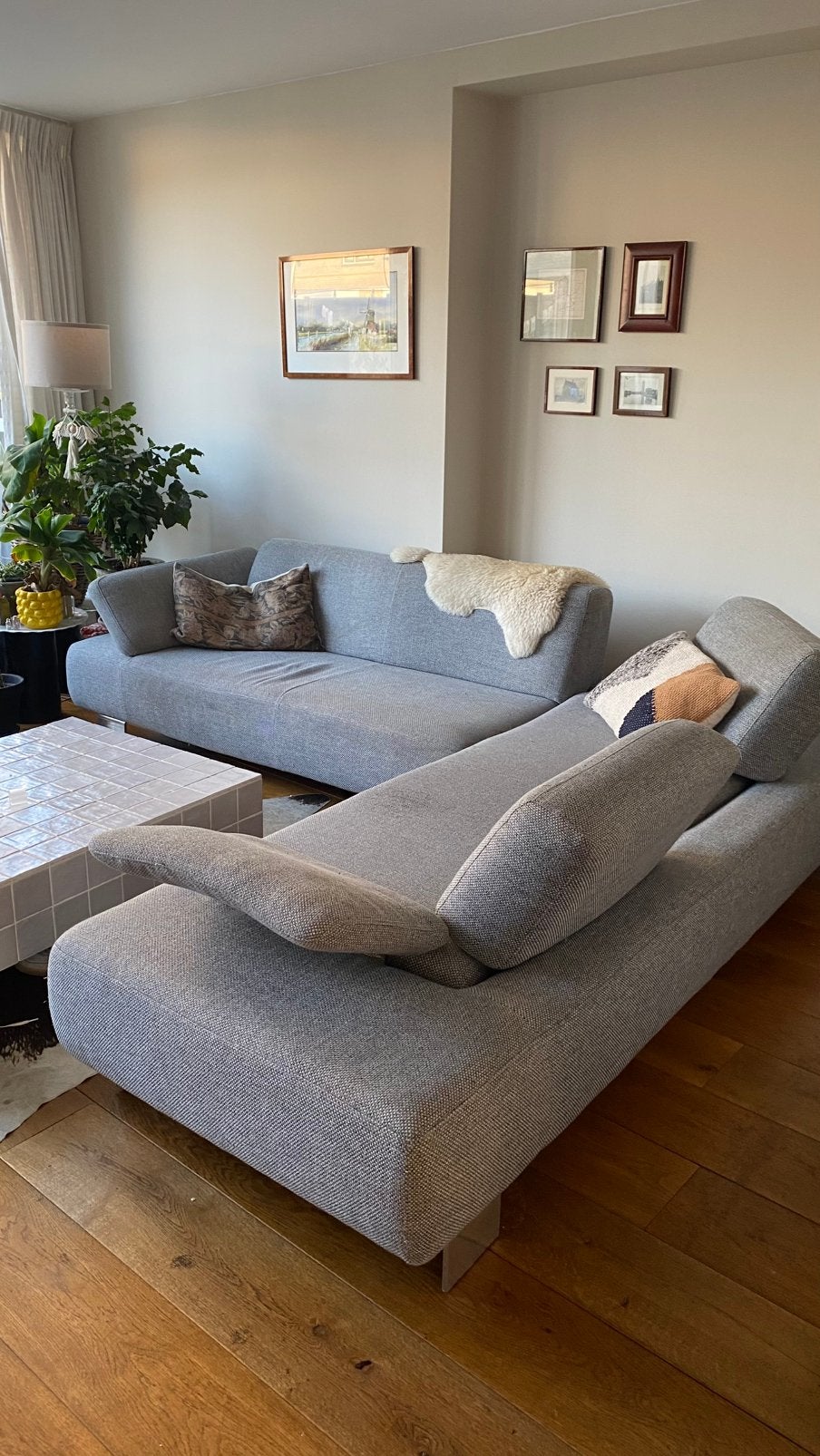 Hoekbank met chaise longue van Montel, Huis en Inrichting, Ophalen, Modern en strak, 75 tot 100 cm, Zo goed als nieuw