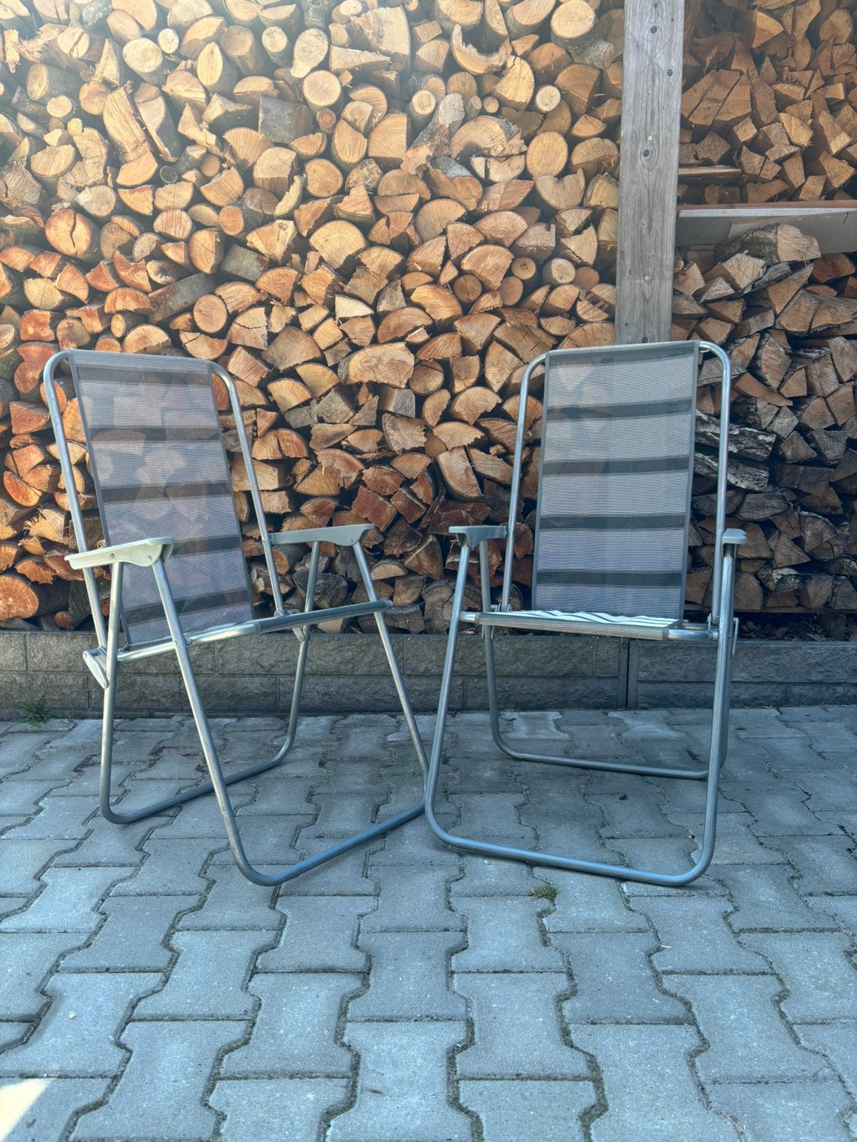 Klapstoeltjes camping tuin, 2 stuks, Tuin en Terras, Ophalen, Gebruikt, Aluminium, Inklapbaar