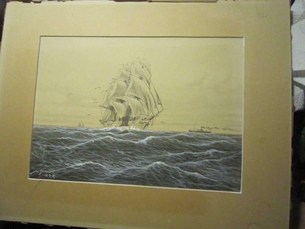 W.Swirgsda, Losse aquarel van een Driemaster 15-7-37, Ophalen of Verzenden