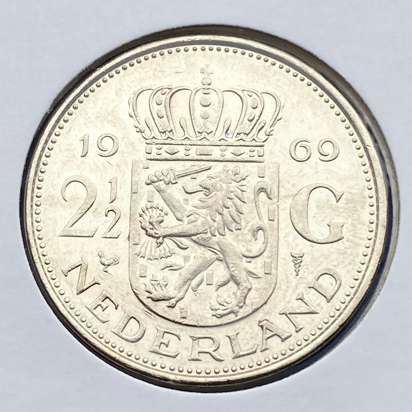 2,5 Gulden / Rijksdaalder uit 1969 mmt = Haan 🐓 van Juliana, Verzenden, Koningin Juliana, 2½ gulden, Losse munt
