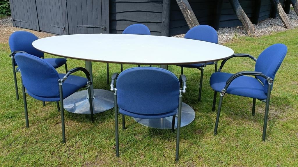 Robuuste tafel met 6 stoelen - 220x120 cm, Ophalen, Gebruikt, 100 tot 150 cm, Overige materialen