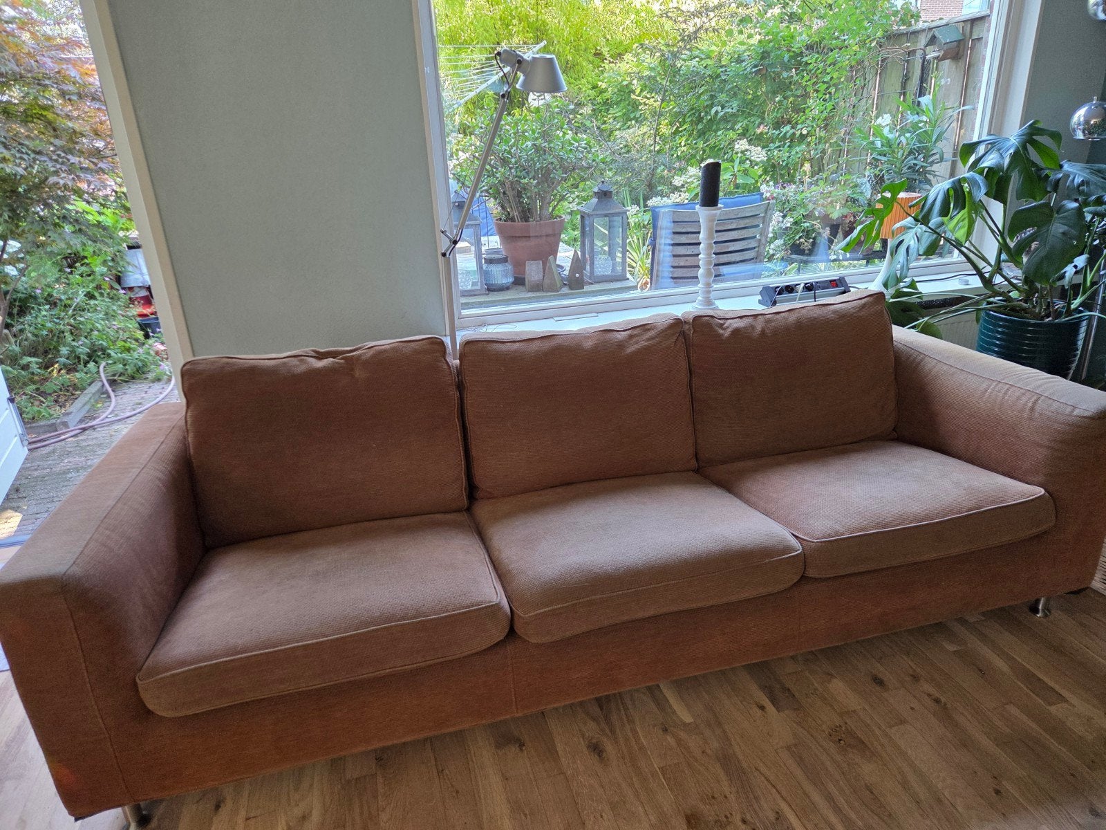 Minotti 3-zitsbank met losse kussens - comfortabel, Gebruikt, Driepersoons, 75 tot 100 cm, Ophalen of Verzenden