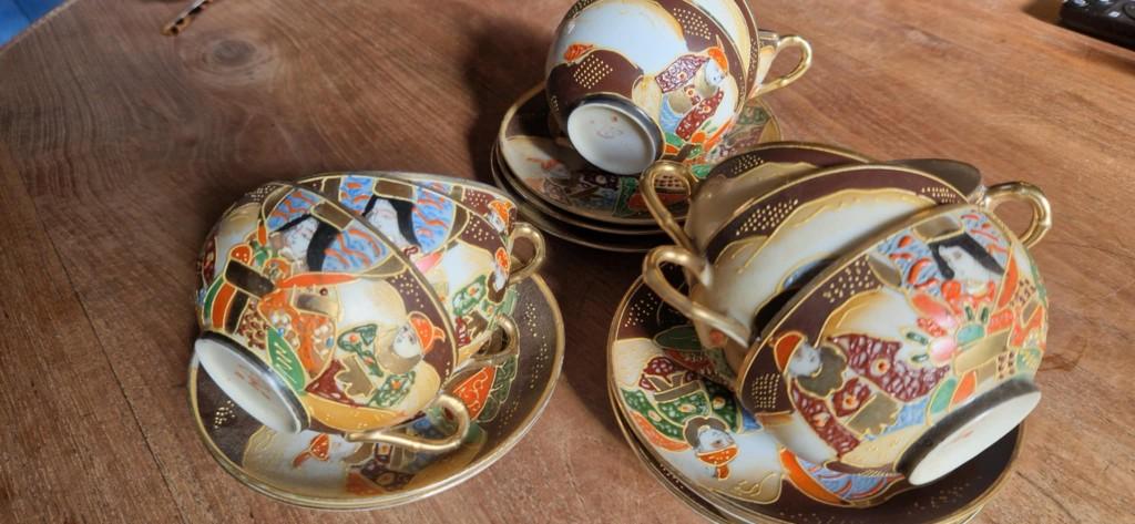 Japanse eierschaal-theeservies Satsuma porselein (brocante), Ophalen of Verzenden