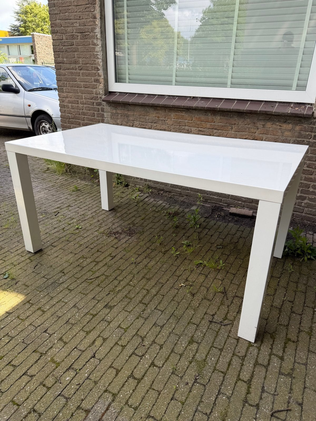 Hoogglans Witte Tafel, Ophalen, Overige materialen, Gebruikt, 50 tot 100 cm