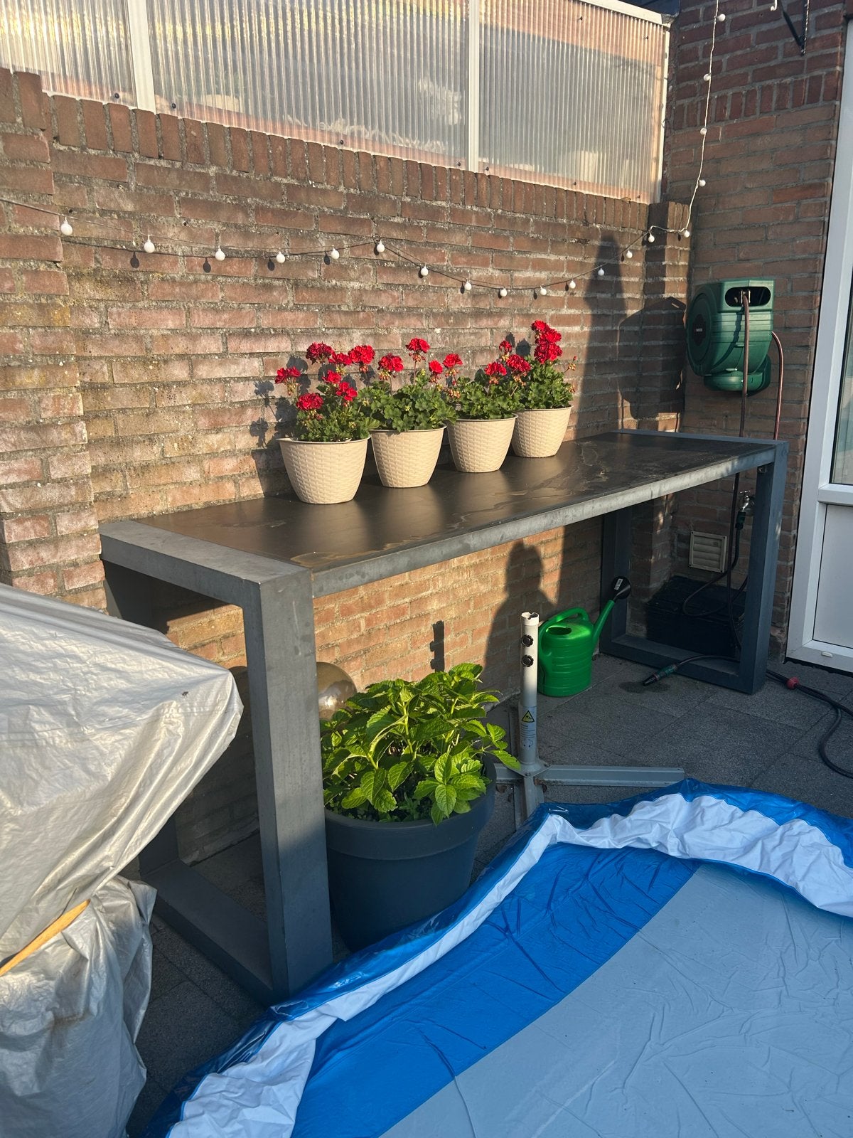 Grote bartafel met glazen blad - 240x70x100 cm, Ophalen, Gebruikt, 200 cm of meer, 50 tot 100 cm