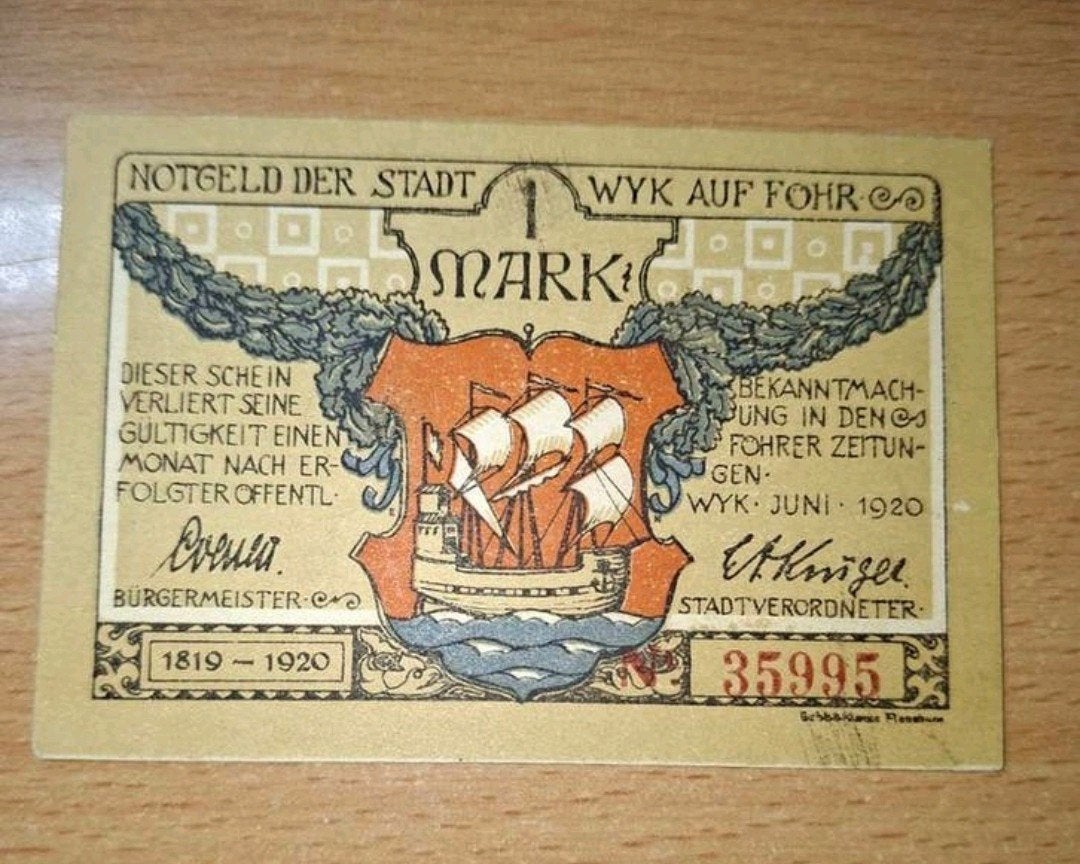 Duits Notgeld Wyk Noodgeld, Ophalen of Verzenden, Duitsland