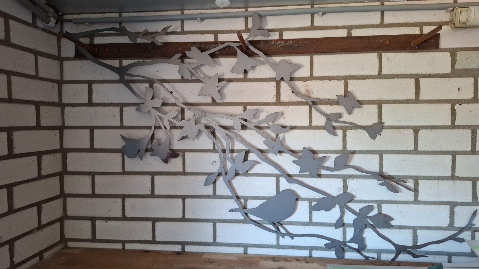 RVS Decoratie Tak met Vogel - Wanddecoratie, Ophalen, Metaal, Decoratieobject, Zo goed als nieuw