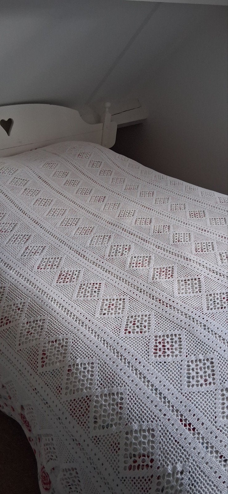 Vintage gehaakte sprei/deken, wit, handgemaakt, Ophalen of Verzenden, Eenpersoons, Wit, Deken of Dekbed