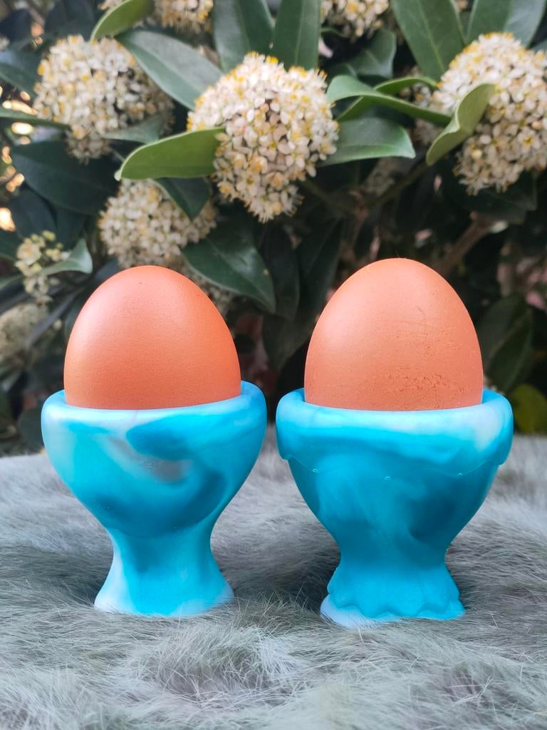 Set van 2 turquoise eierdopjes, Kunststof, Ophalen of Verzenden, Zo goed als nieuw, Overige merken