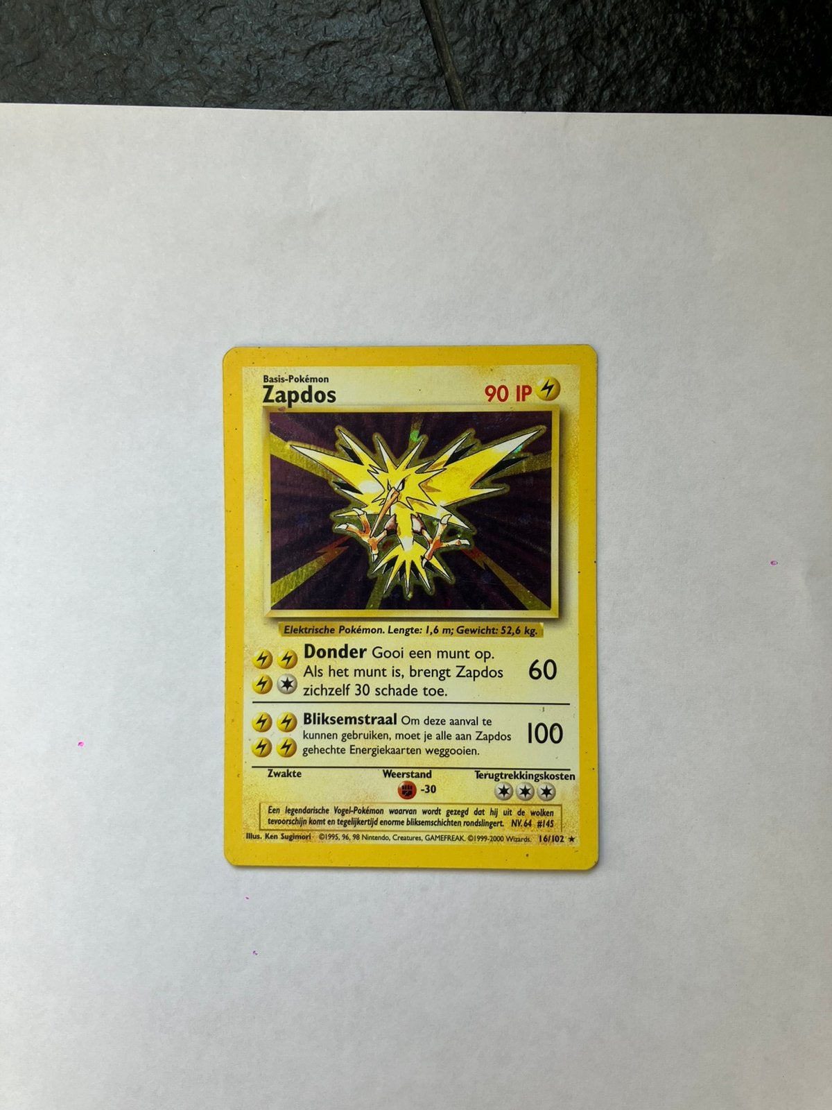 Zapdos Holo - Base Set Pokémon kaart, Ophalen of Verzenden, Gebruikt