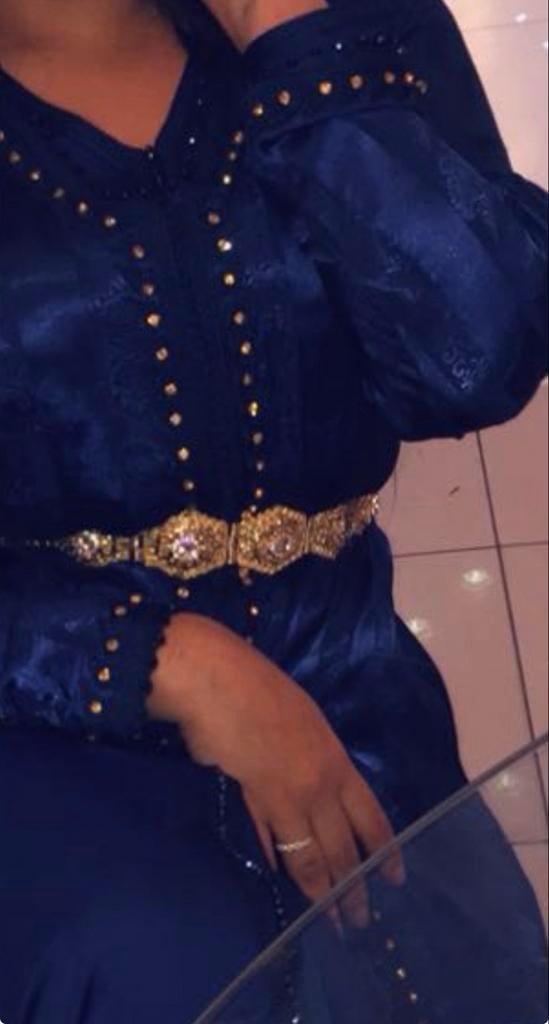 Royal Blauwe Jawhara Takchita met Gouden Steentjes, Ophalen, Gedragen, Maat 38/40 (M), Blauw