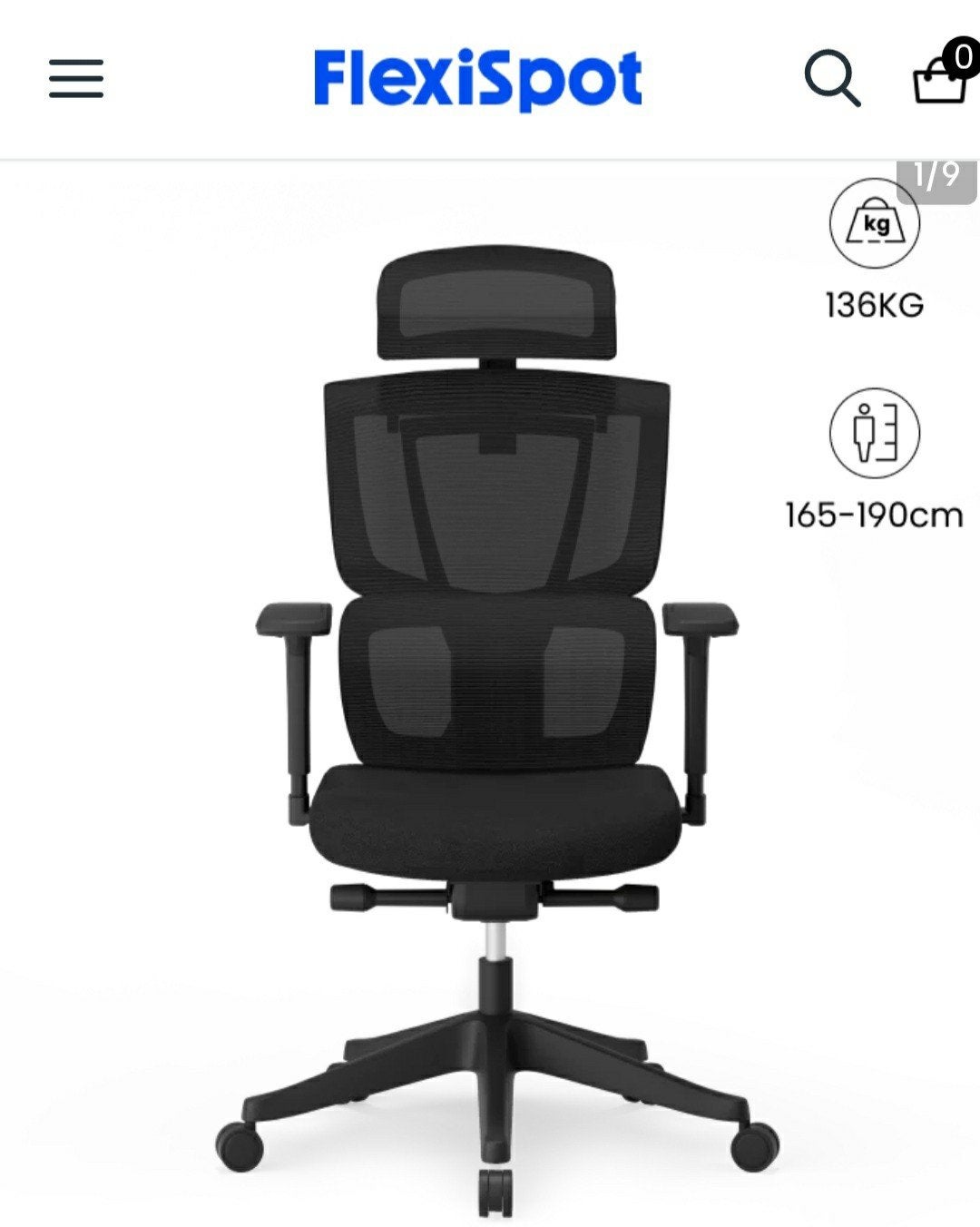 flexispot c7 ergonomische bureaustoel zwart, Ophalen, Zwart, Nieuw, Bureaustoel