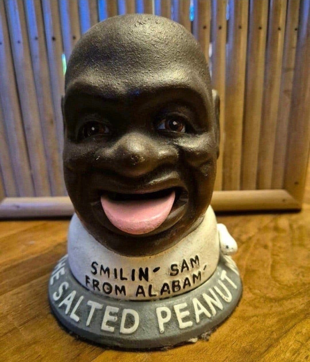 Vintage gietijzeren spaarpot Smilin' Sam the Peanut Man, Verzamelen, Ophalen