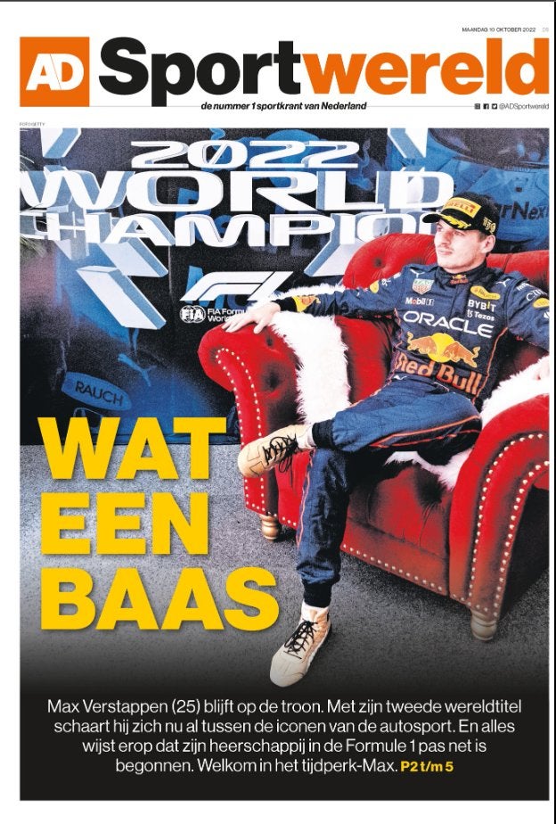 AD Sportwereld Max Verstappen Recordjacht 11 oktober 2022, Ophalen of Verzenden, Zo goed als nieuw, Overige sporten, Poster, Plaatje of Sticker