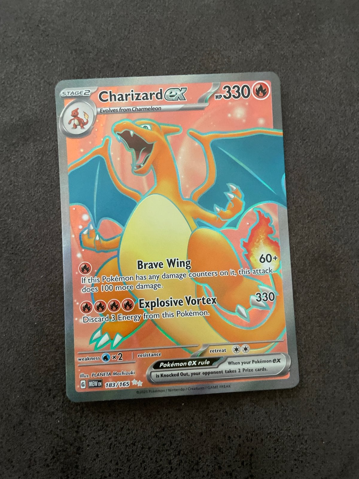 Charizard ex 183/165 Pokémon kaart -  151, Ophalen of Verzenden, Zo goed als nieuw, Losse kaart, Foil