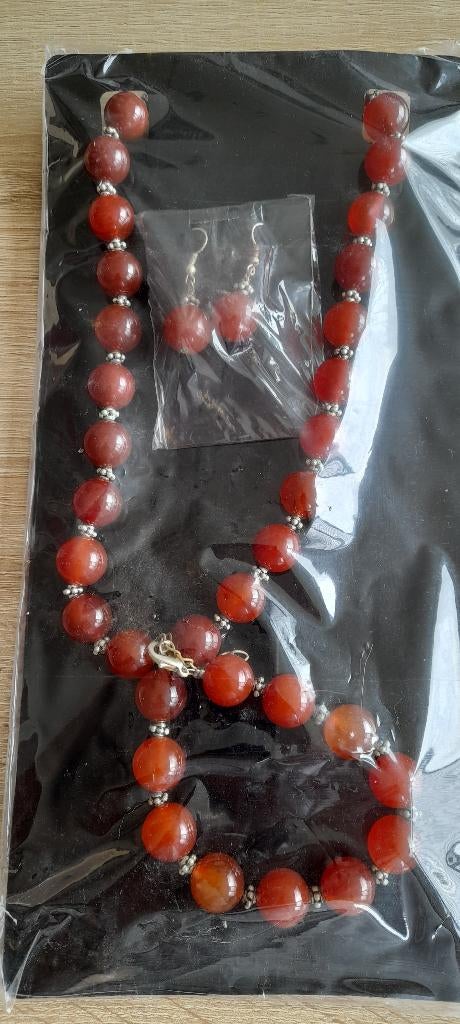 Set b.u. carneool ketting 30 cm , armband en oorbellen, Verzenden, Nieuw, Rood, Steen of Mineraal