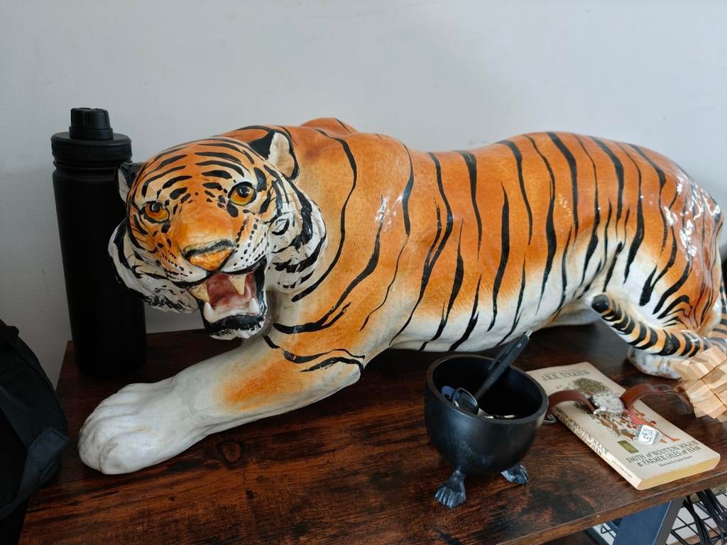 Grote Tijger Beeld - Handgeschilderd Keramiek, Ophalen, 50 - 100 cm, Zoogdier, Steen of Keramiek