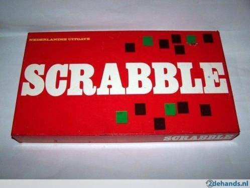 Originele rode scrabble met houten letters en plankjes, Drie of vier spelers, Ophalen, Gebruikt