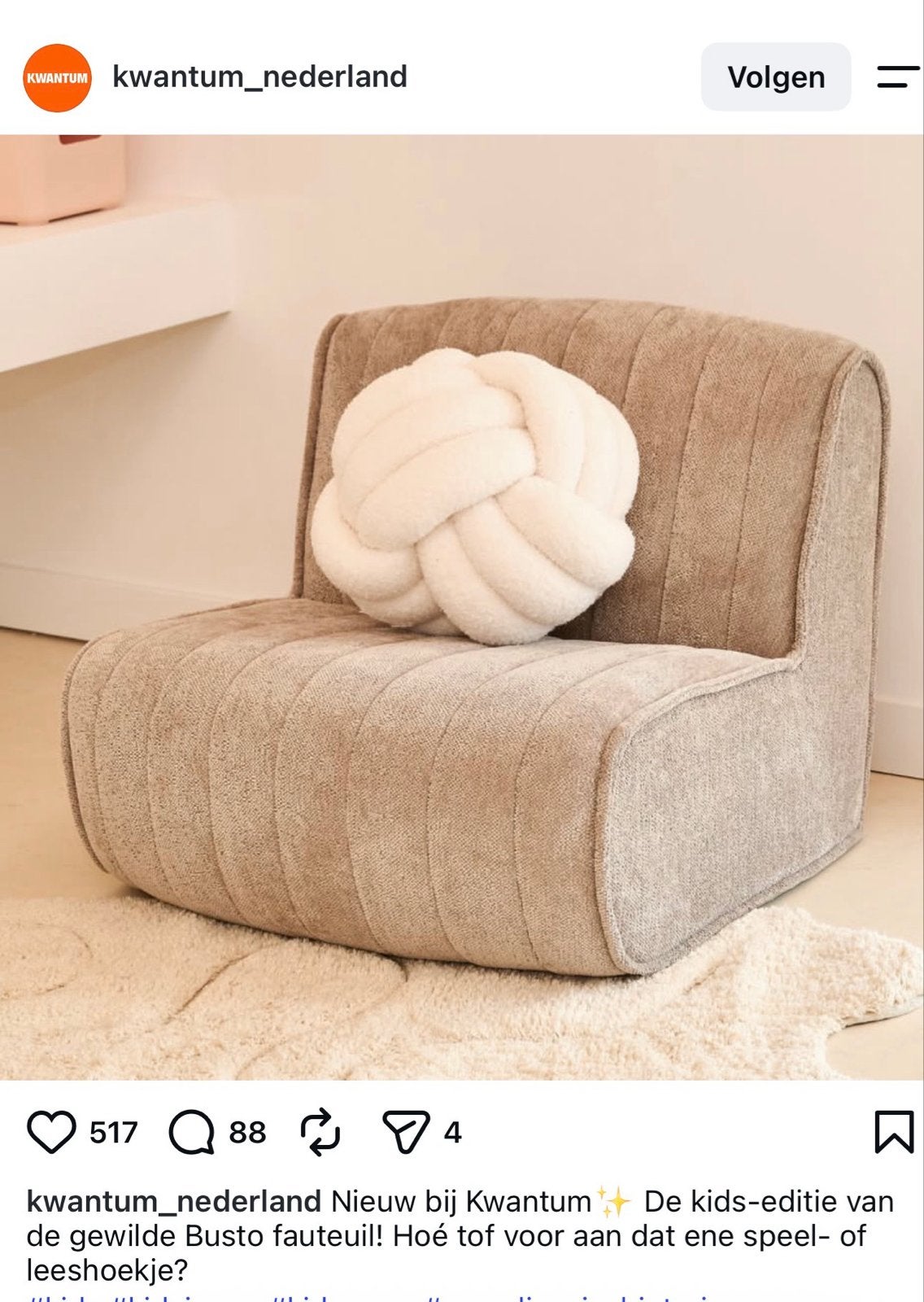 Nieuw in doos Kinder fauteuil Busto - Kwantum, Minder dan 50 cm, Minder dan 75 cm, Ophalen of Verzenden, Zo goed als nieuw
