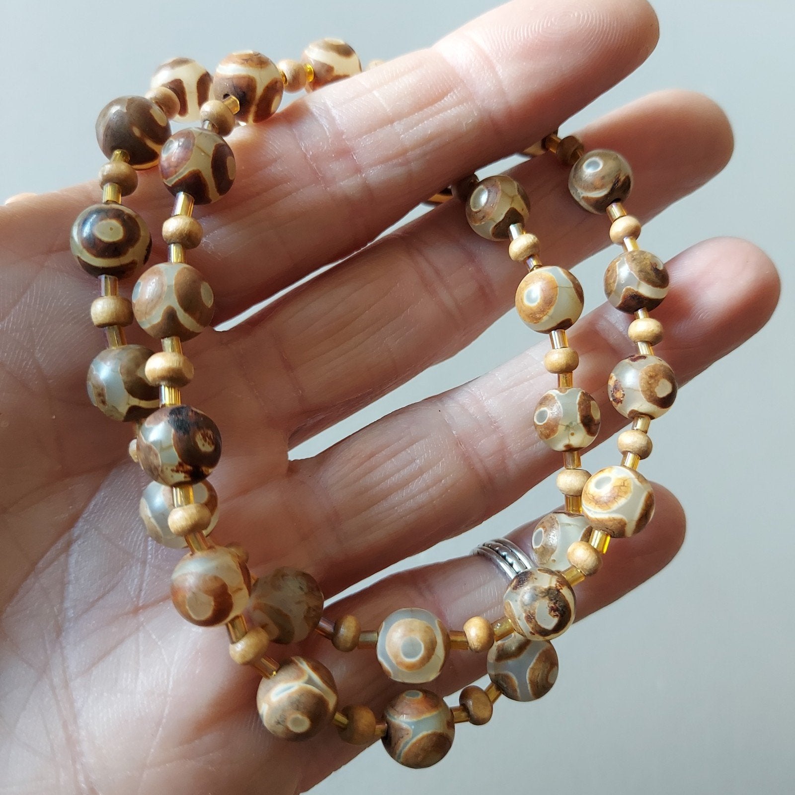 Mooie leuke nieuwe ketting, Tibetaanse ogen kralen,hout,glas, Sieraden, Tassen en Uiterlijk, Kettingen, Nieuw, Steen of Mineraal