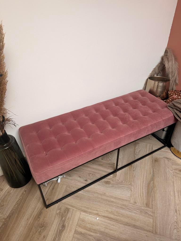 Roze velvet bankje, Ophalen, Zo goed als nieuw, Rechthoekig