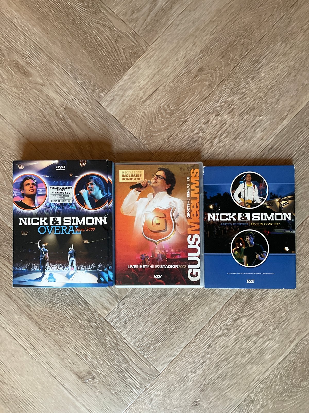 Concert DVD's: Nick & Simon (2x) en Guus Meeuwis, Alle leeftijden, Concert, Gebruikt, Inclusief DVD