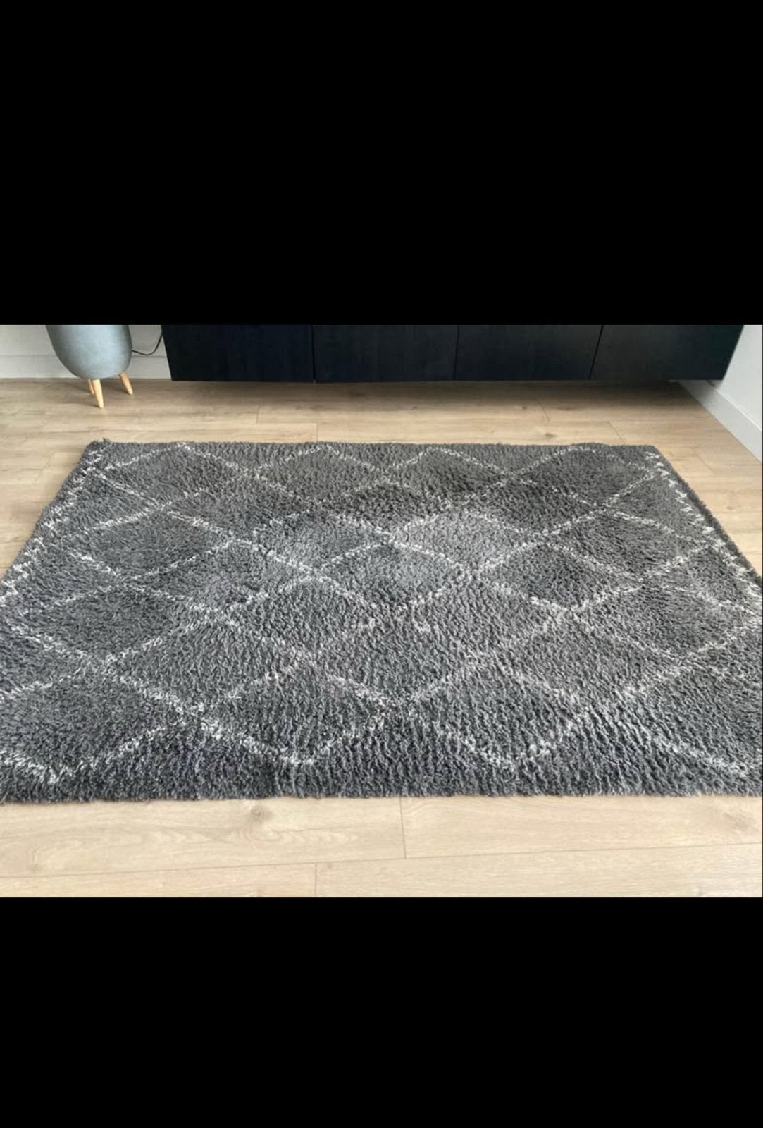 Hoogpolig Vloerkleed 160x230 Antracietgrijs met Wit Patroon, Ophalen, Zo goed als nieuw, 200 cm of meer, 150 tot 200 cm