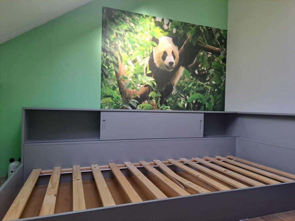 Tienerbed (met opbergruimte) | grijs, Huis en Inrichting, Ophalen, Tienerbed, Gebruikt, 90 cm