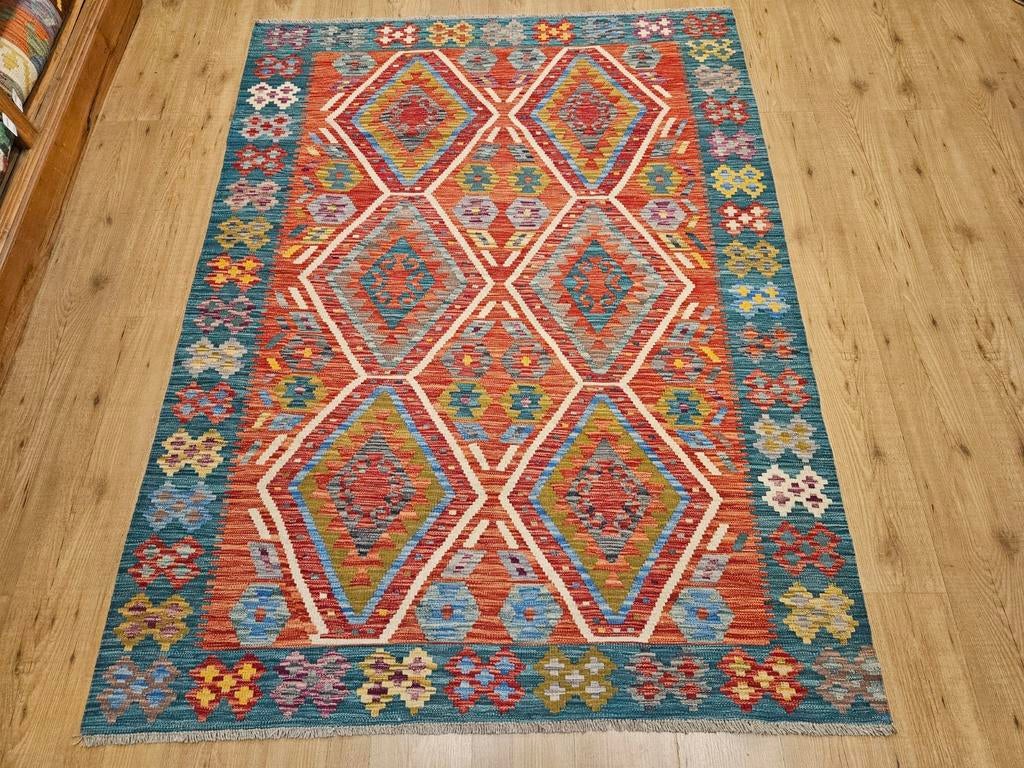 Prachtige handgeweven oosterse kelim 208x155, Info@SlatsAntiek.nl, Crème, 150 tot 200 cm, Vof Slats Antiek