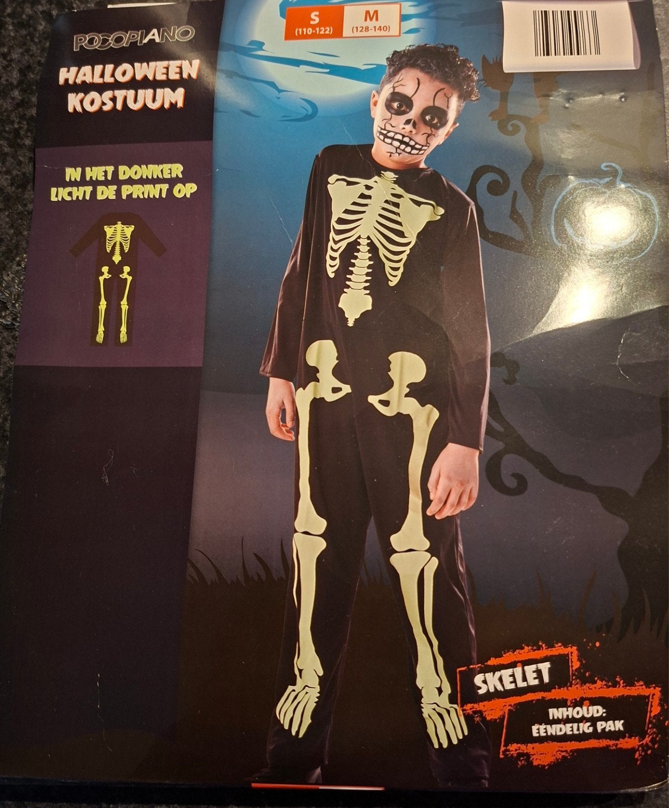 Nieuw Halloween skelet kostuum maat S (licht in het donker), Ophalen of Verzenden, Nieuw, Kostuum, Halloween of Griezel