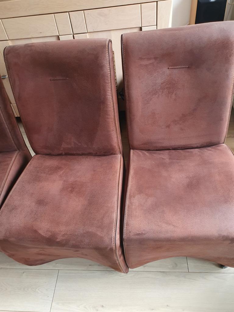 4 Bruine Stoffen Eetkamerstoelen op Wieltjes, Huis en Inrichting, Stoelen, Ophalen