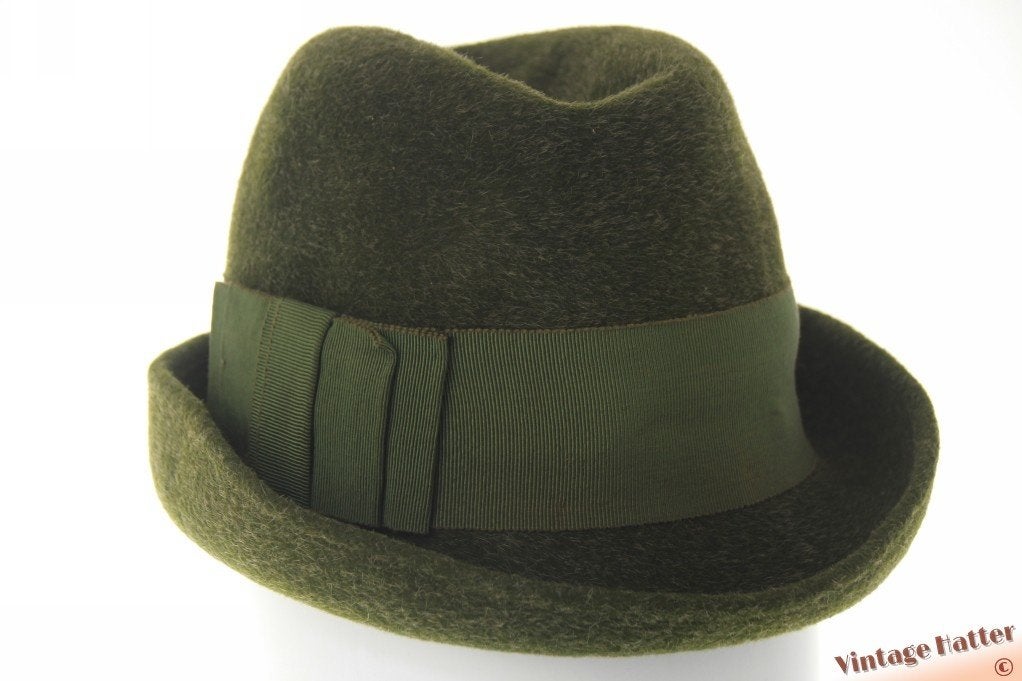 Vintage Hoge dames jacht gleufhoed groen haarvilt 55 = S -XS, Kleding | Dames, Ophalen of Verzenden, Zo goed als nieuw, 55 cm (S, 6⅞ inch) of minder