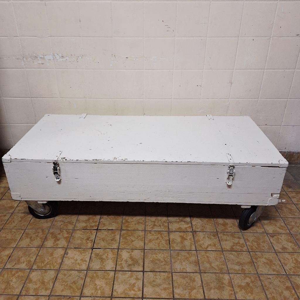 Witte Kist op Wielen / Leuk als Salontafel, Huis en Inrichting, Woonaccessoires | Kisten, Minder dan 50 cm, Gebruikt, 50 tot 100 cm