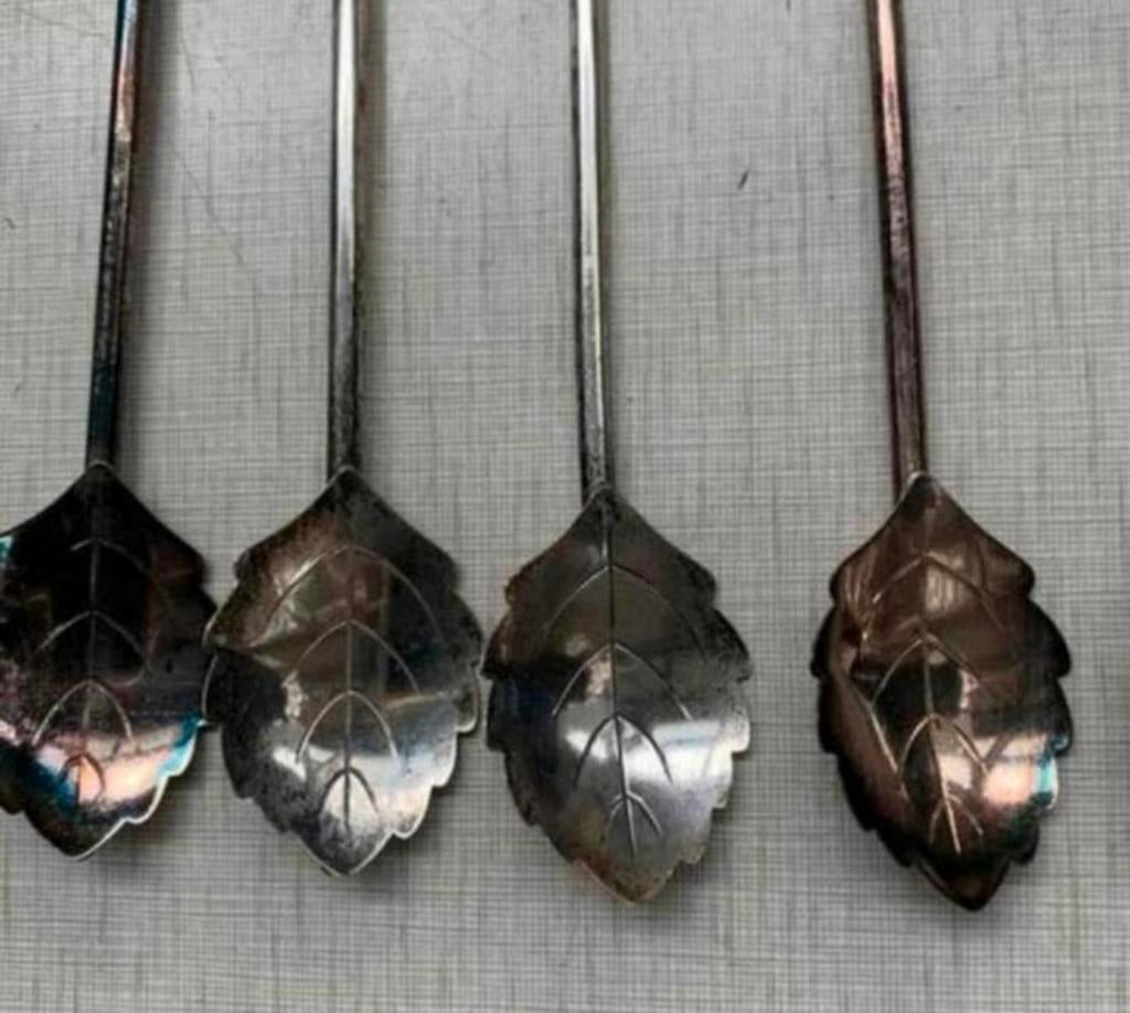 Zilver verzilverd negen cocktail lepels rietje S.& F Denmark, Antiek en Kunst, Antiek | Bestek, Ophalen of Verzenden