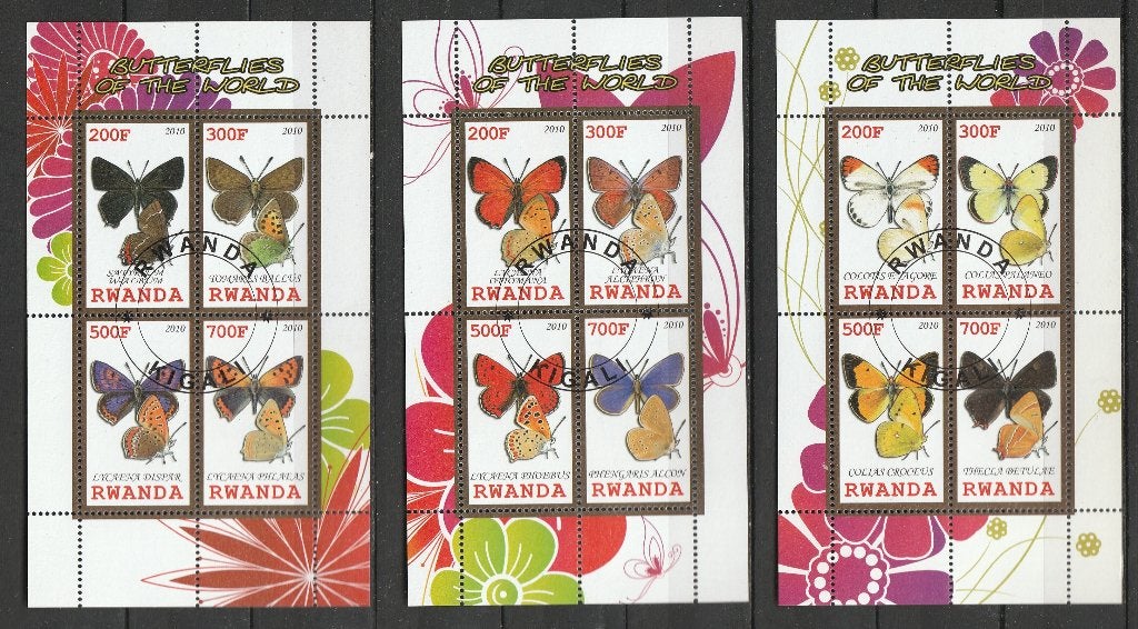 4423. Rwanda 3 blokken gest. Vlinders, Ophalen of Verzenden, Overige landen, Gestempeld