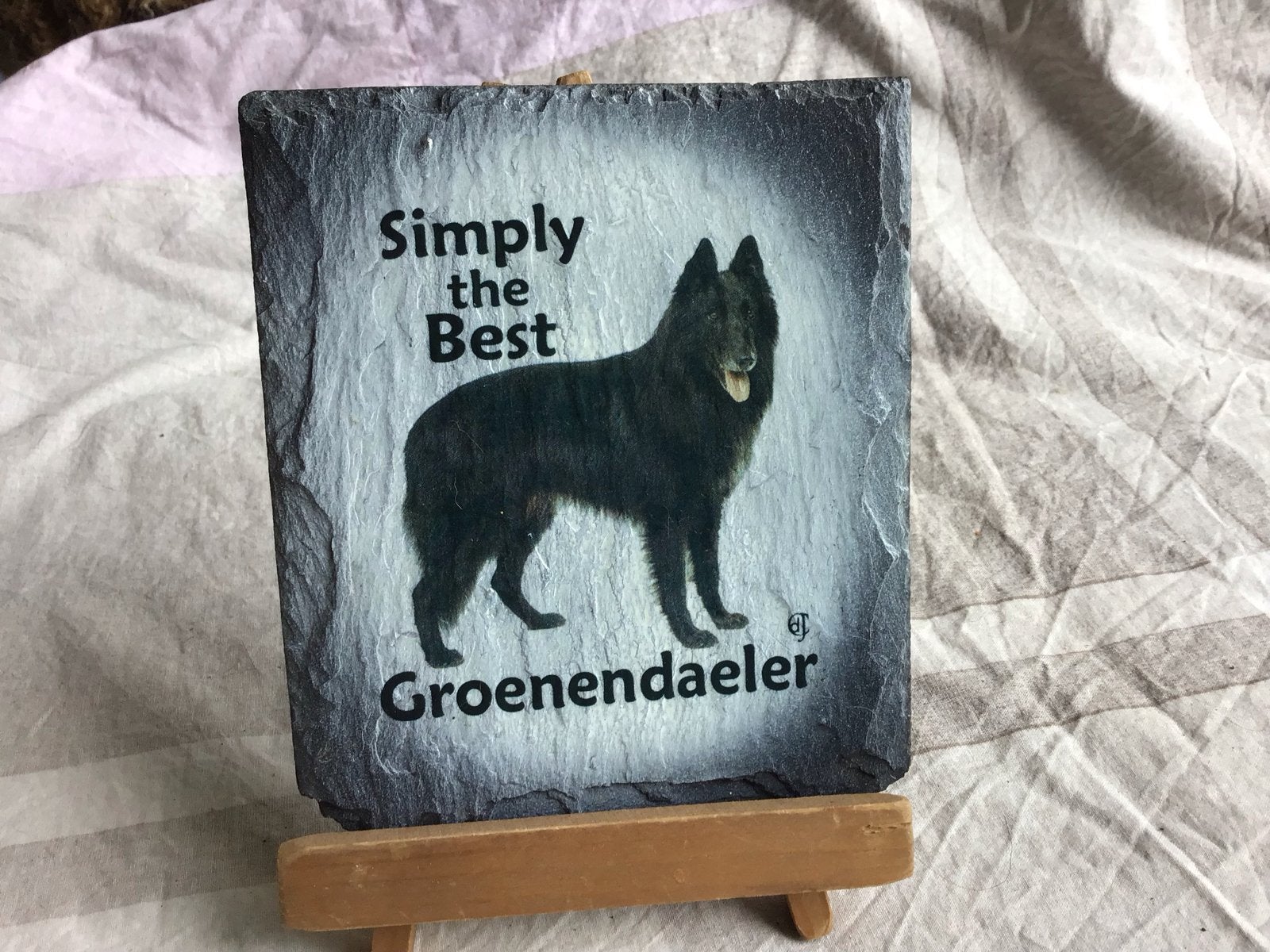 Groenendaeler leisteen decoratiebordje met ezel, Ophalen of Verzenden, Zo goed als nieuw, Zwart, Steen/keramiek