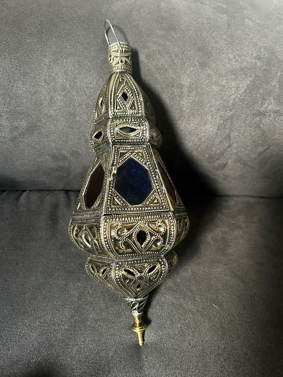 Oosterse Marokkaanse hanglamp met gekleurd glas, Metaal, Overige merken, Gebruikt, Meerkleurig