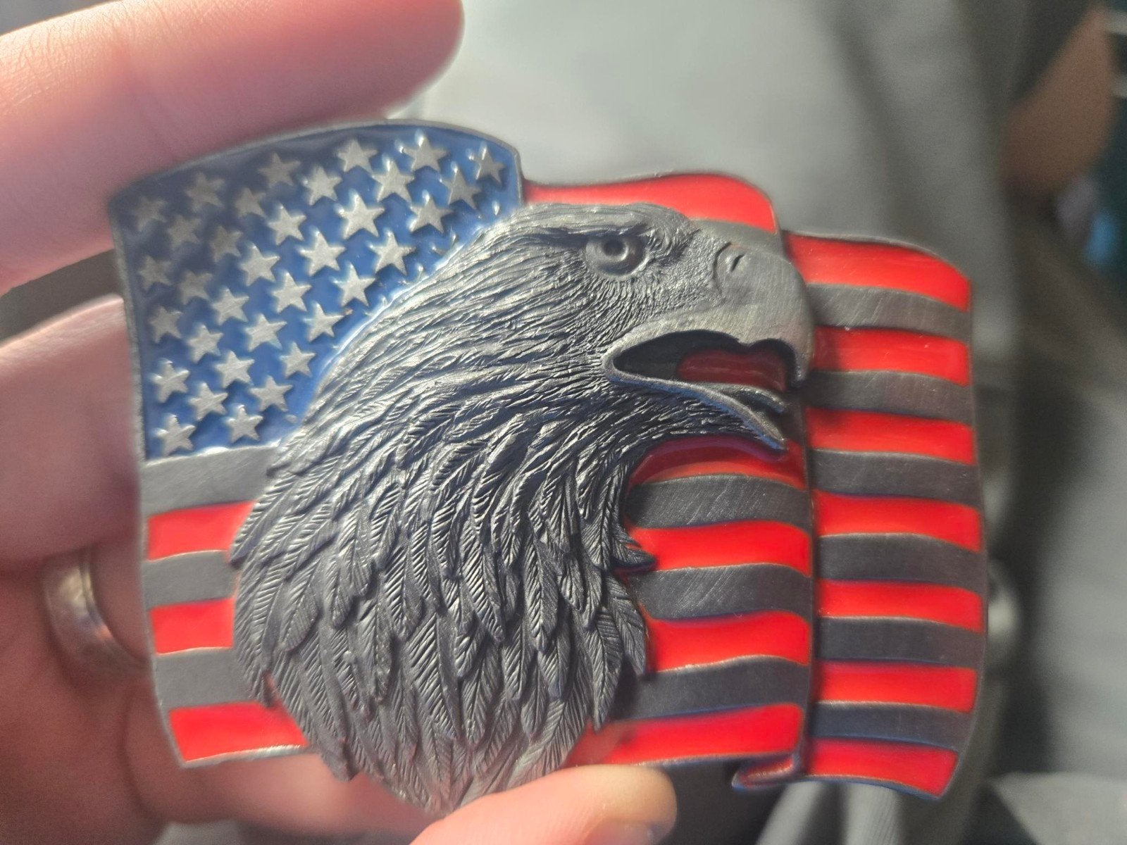 Vintage Siskiyou Pewter/Enamel Belt Buckle Eagle / US Flag, Kleding | Heren, Riemen en Ceinturen, Losse buckle of gesp, Overige kleuren