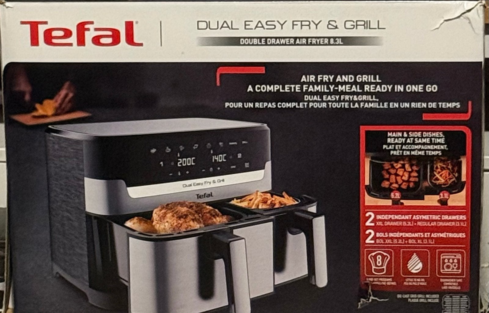 Tefal Dual Easy Fry & Grill - Dubbele Airfryer 8.3L, Ophalen, 45 tot 50 cm, Hete lucht, Tefal