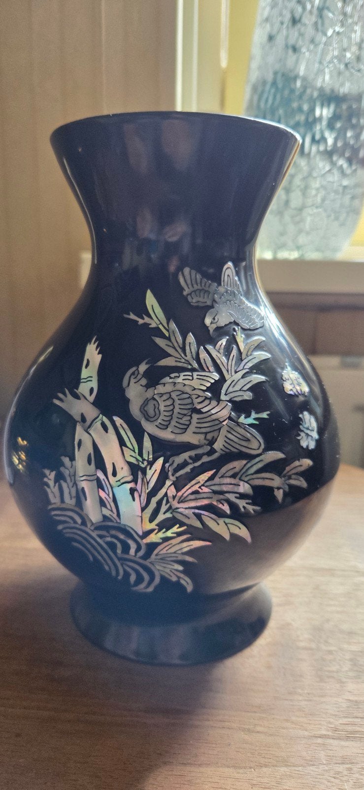 Prachtige Zwarte Chinese Lakvaas met Parelmoer Inlegwerk, Antiek en Kunst, Ophalen of Verzenden