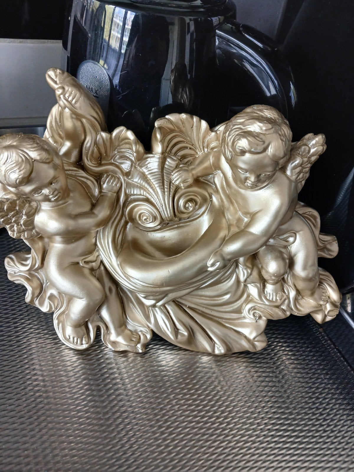 Wanddecoratie: Engeltjes met Schelp - Goudkleurig, 22 cm, 27 cm, Ophalen of Verzenden, Goud