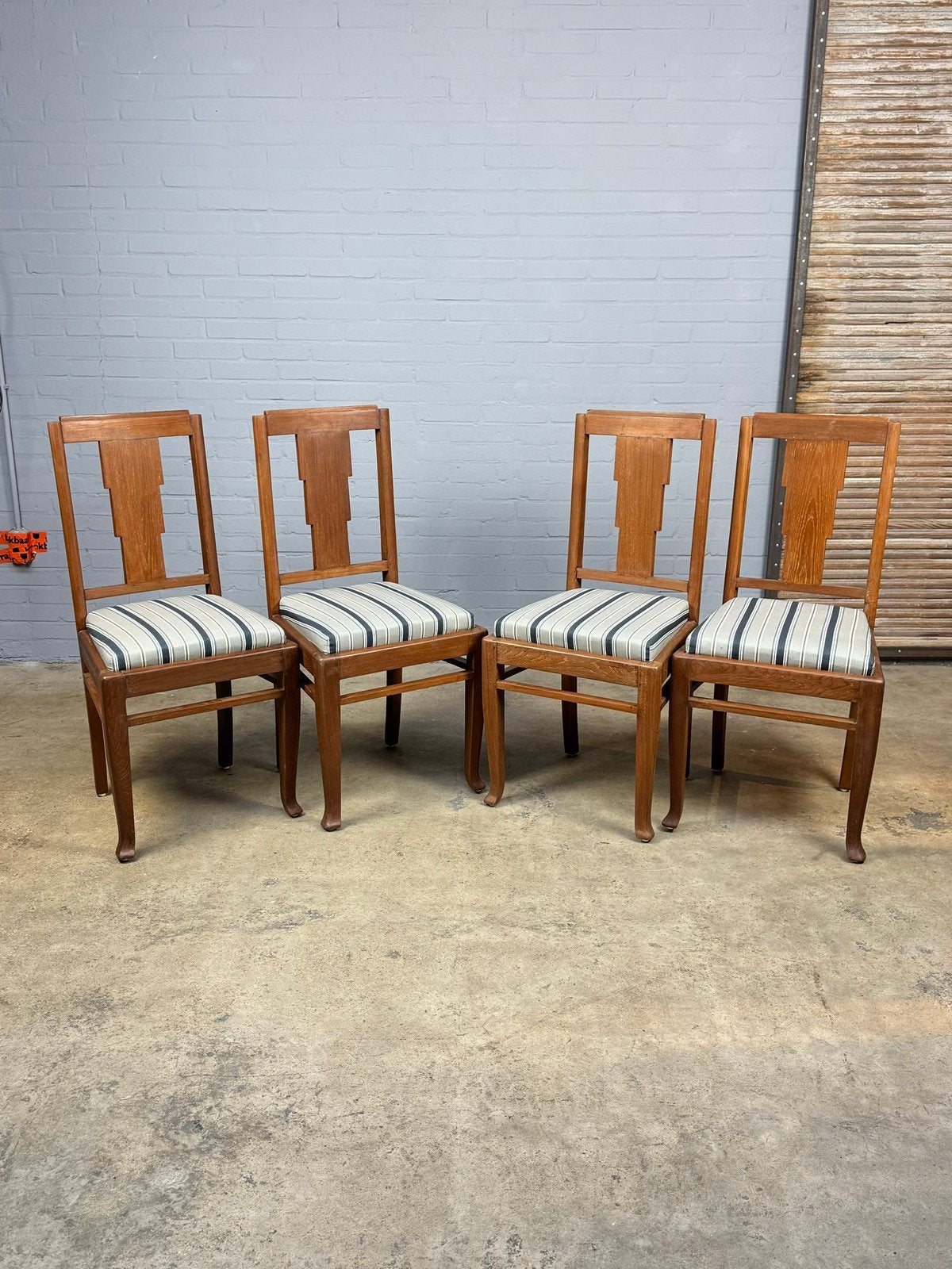 Set vintage teakhouten stoelen met gestoffeerde zitting, Ophalen of Verzenden, Gebruikt