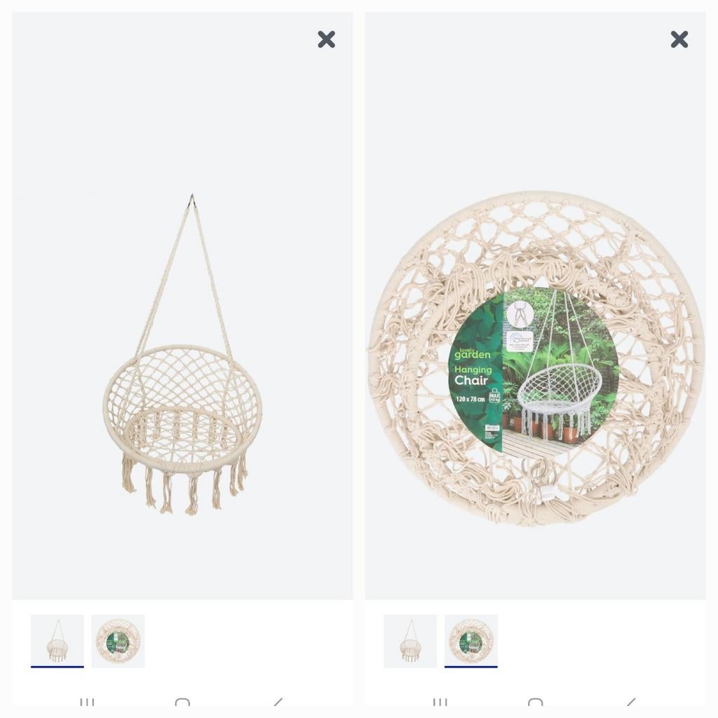 Stijlvolle Macramé Hangstoel voor Binnen en Buiten, Ophalen, Nieuw, Eenpersoons, Binnen