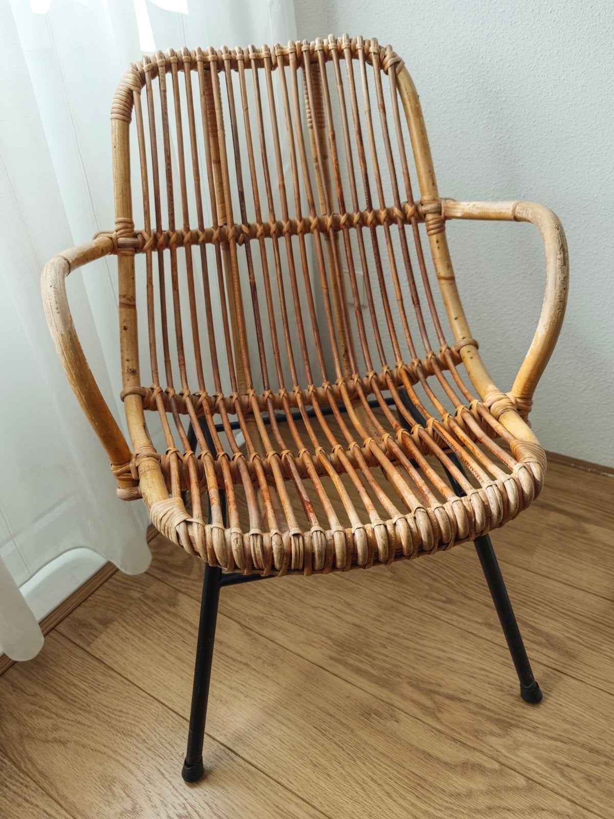 Vintage rotan stoeltje - Jaren '50 design, Huis en Inrichting, Ophalen, Gebruikt, Bruin, Vintage, Jaren '50, Mid-century
